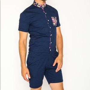 Romper Jack Navy Blue Floral Shorts Romper Small